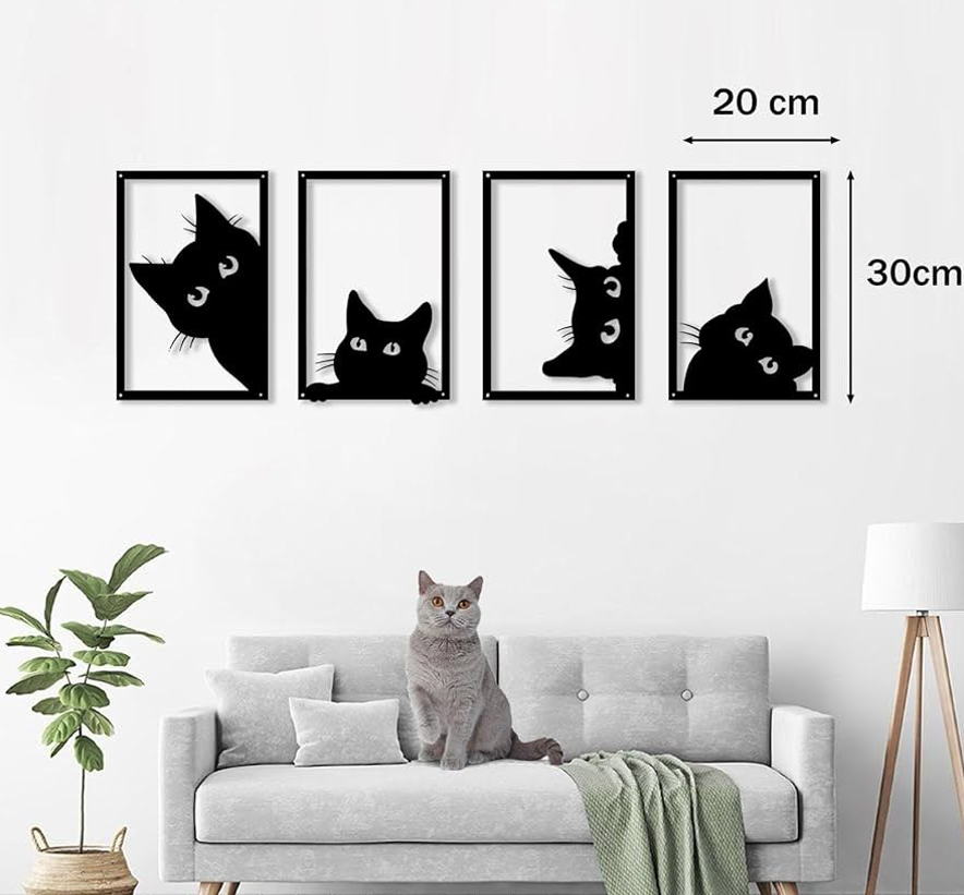 Cat Frame Wooden Wall Art, 4 Sets Of Kitty